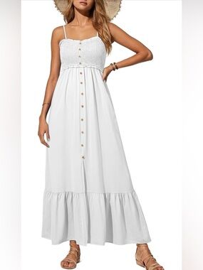 Dokotoo 2026 Spaghetti Strap Button Down Smocked Vacation Dress with Pockets